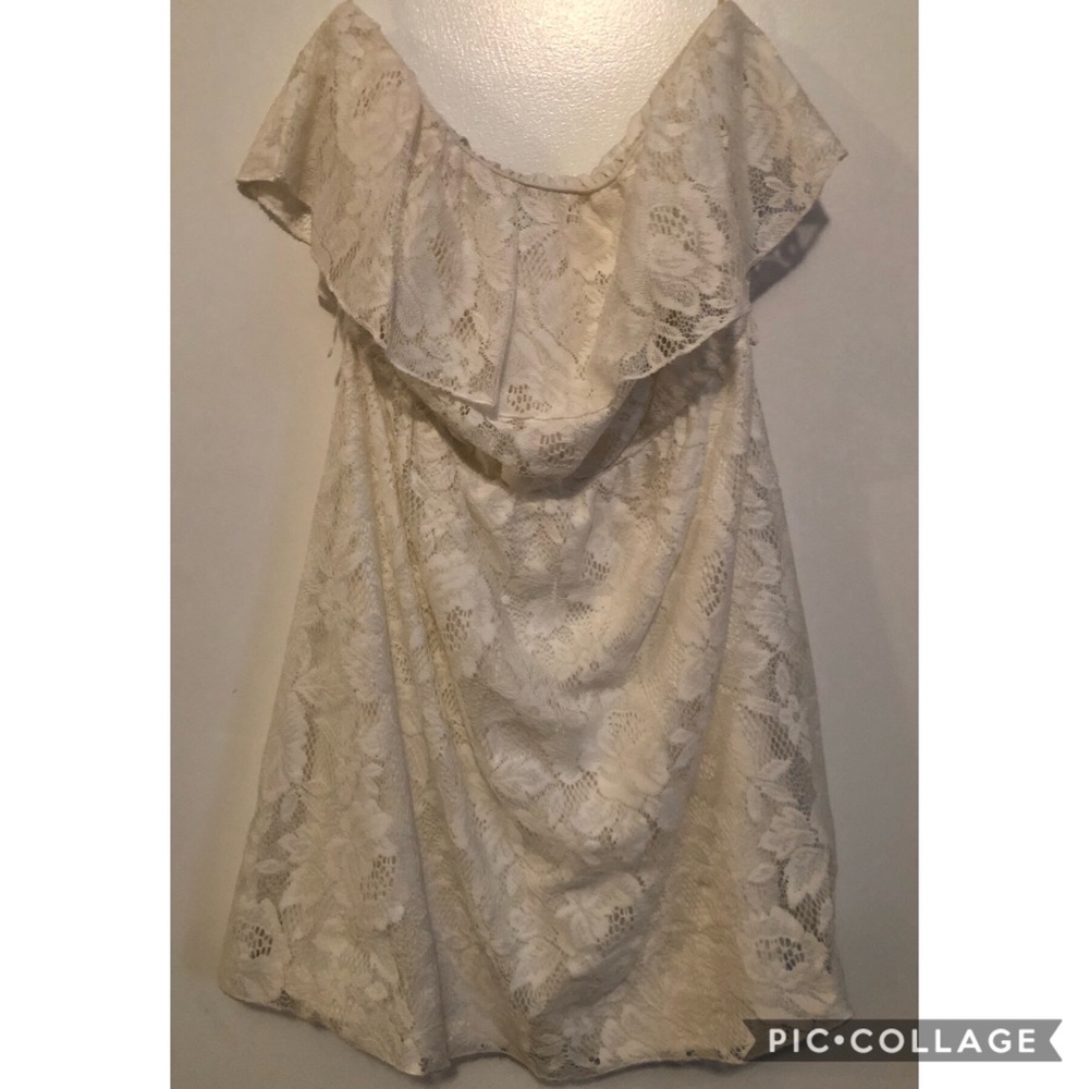 Short Laced Pearled White Dress